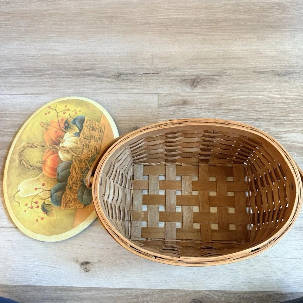 Harvest Fall Decor Basket with Lid and Handle Autumn Pumpkin